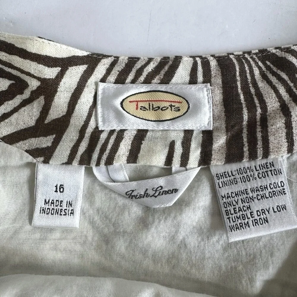 Talbots Boho Granny Cottage 100%‎ Irish Linen Floral A-line Skirt 16 Ivory Belt